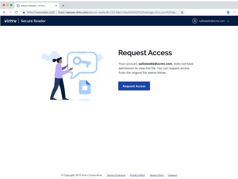 Request Access page with request access button