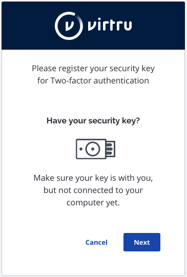 security key registry modal - cancel or next