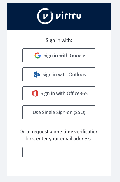 Virtru Control Center login screen