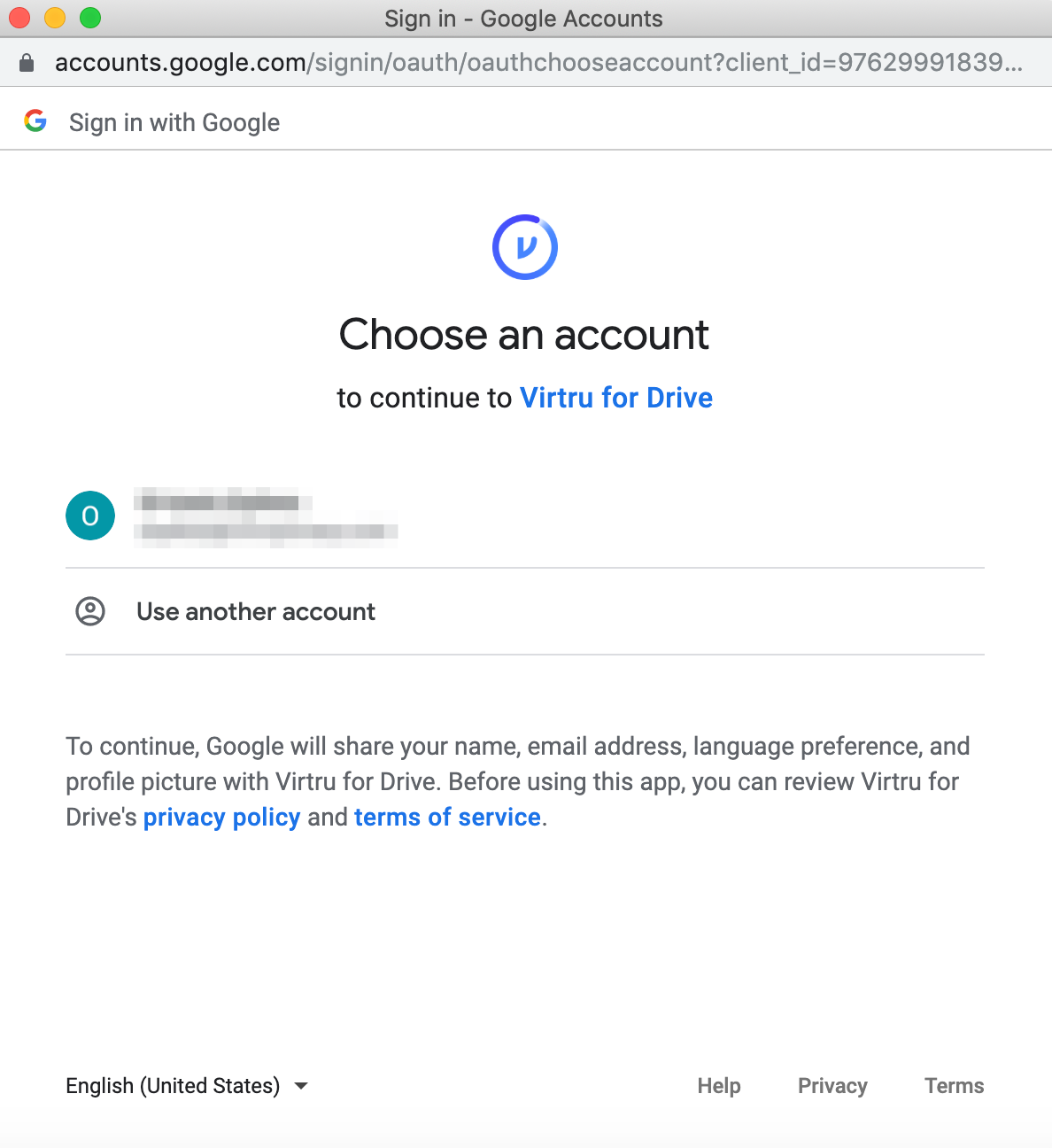 Choose Google account