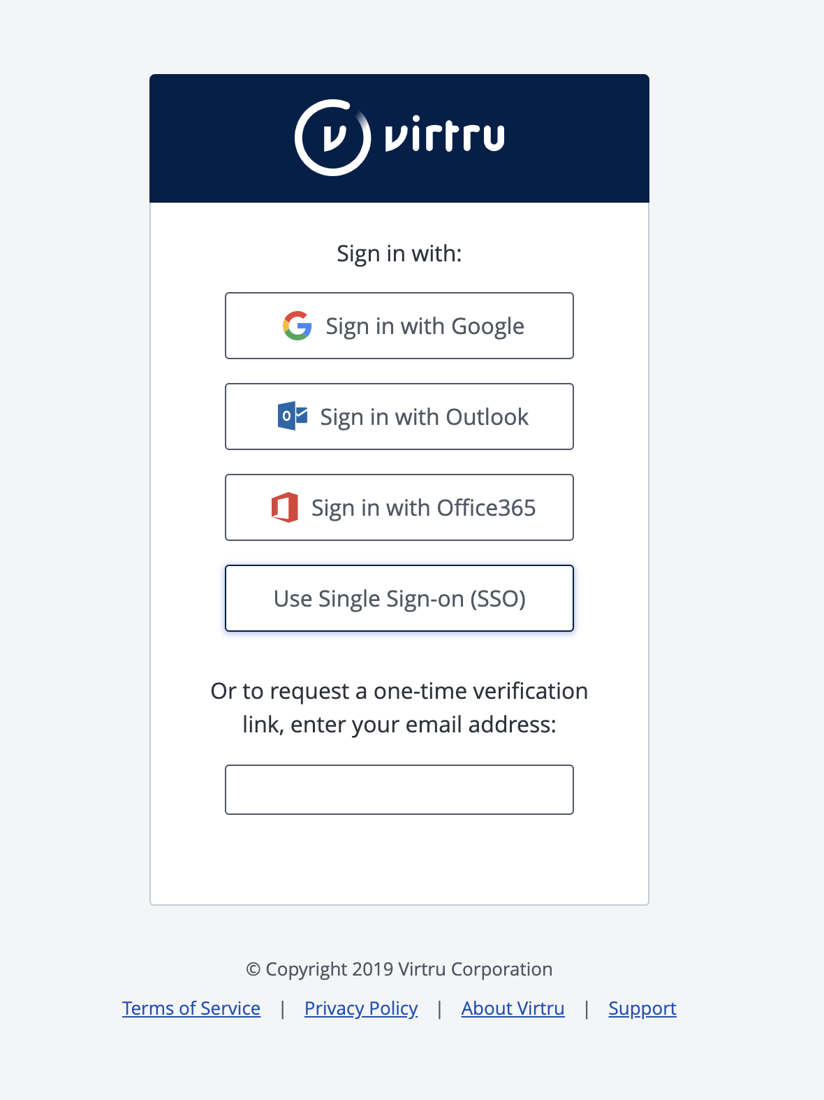 Screen showing sign in options including Sign in with Google, Microsoft, Office 365, and Sign in with SSO being the last option