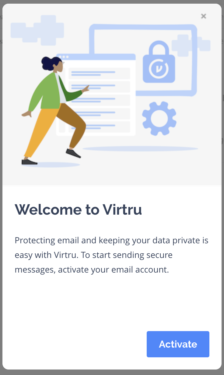 Virtru for Gmail activation modal with Activate button
