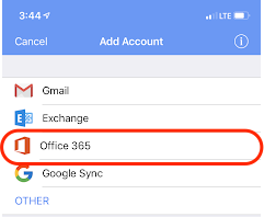 Virtru app Add Account screen with Office 365 circled