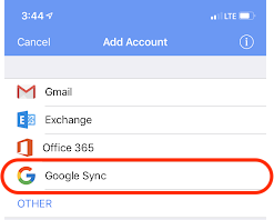 Add Account page on Virtru app with Google Sync circled