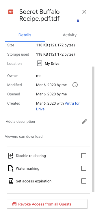 Revoke Access from All Guests option in Drive detail pane