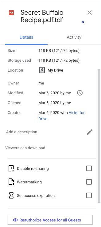 Reauthorize Access from All Guests option in Drive detail pane