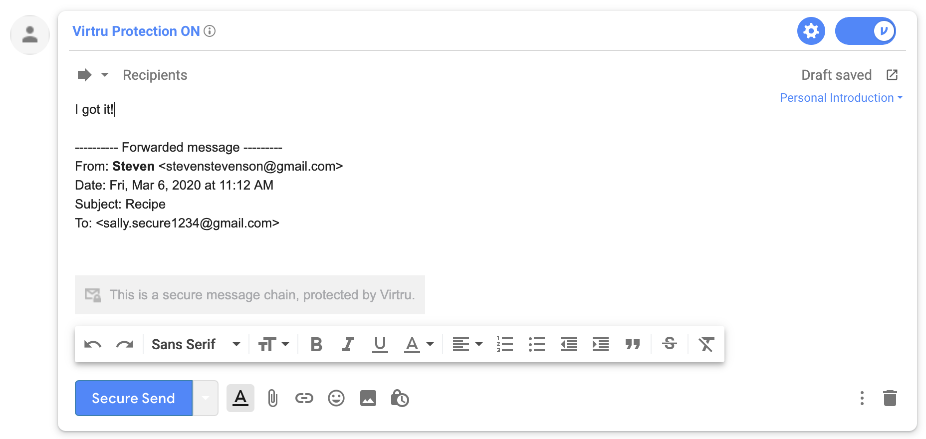 Forwarding a Virtru secure email