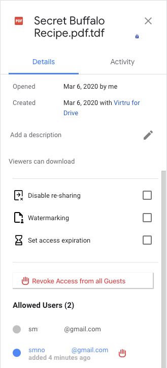 Individual revoke option in Drive detail pane