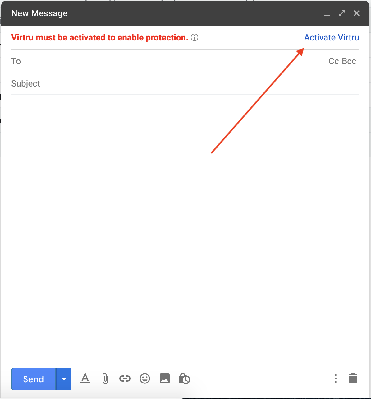 Activate Virtru button in Compose window