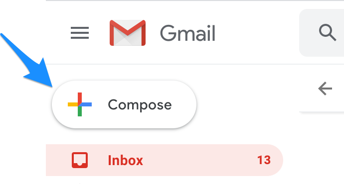 Compose arrow in Gmail button pointed by arrow
