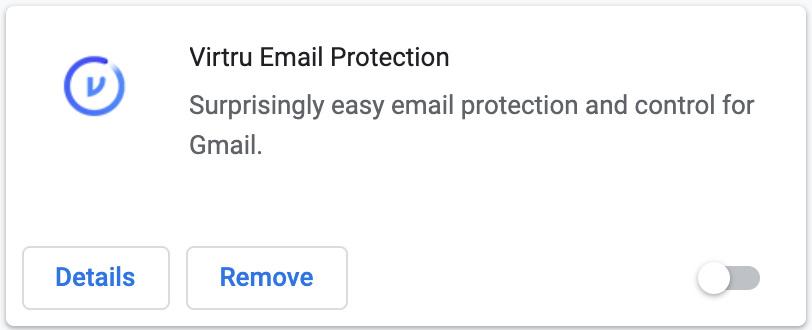Disabled Virtru Emai extension with grey off toggle