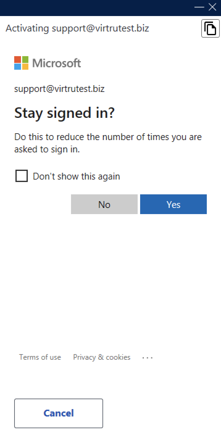 Stay signed in? For sign in with Microsoft