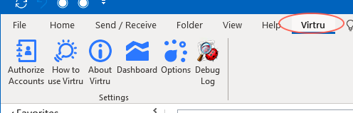 Virtru tab in Outlook options display