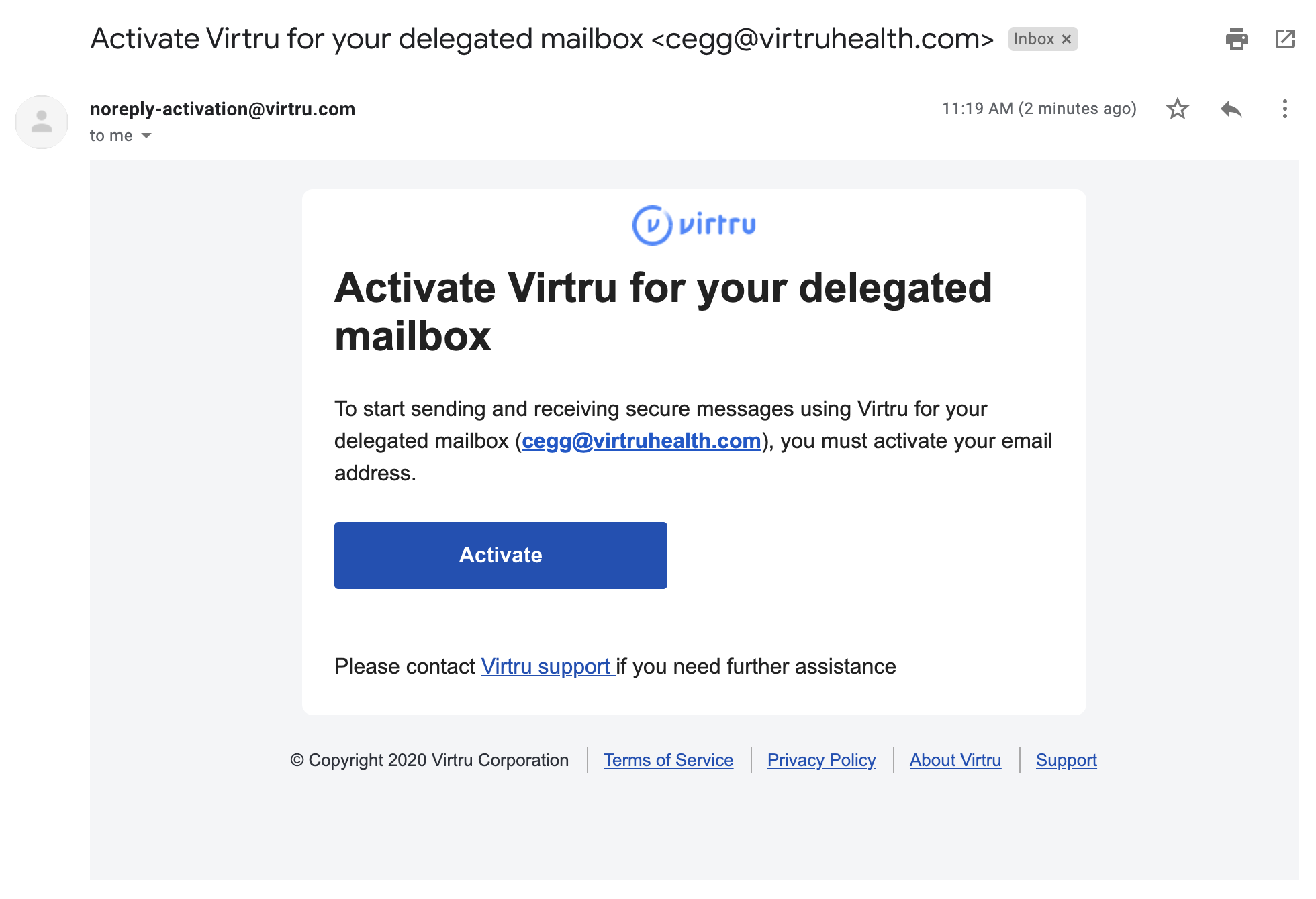 Delegated activation email