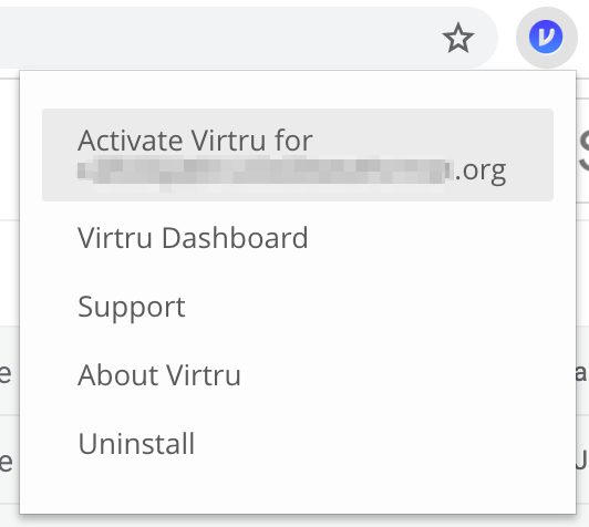 Virtru menu icon with options incuding Activate Virtru for your email address