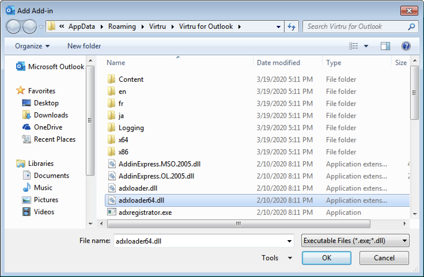 adxloader.dll in Virtru for Outlook folder