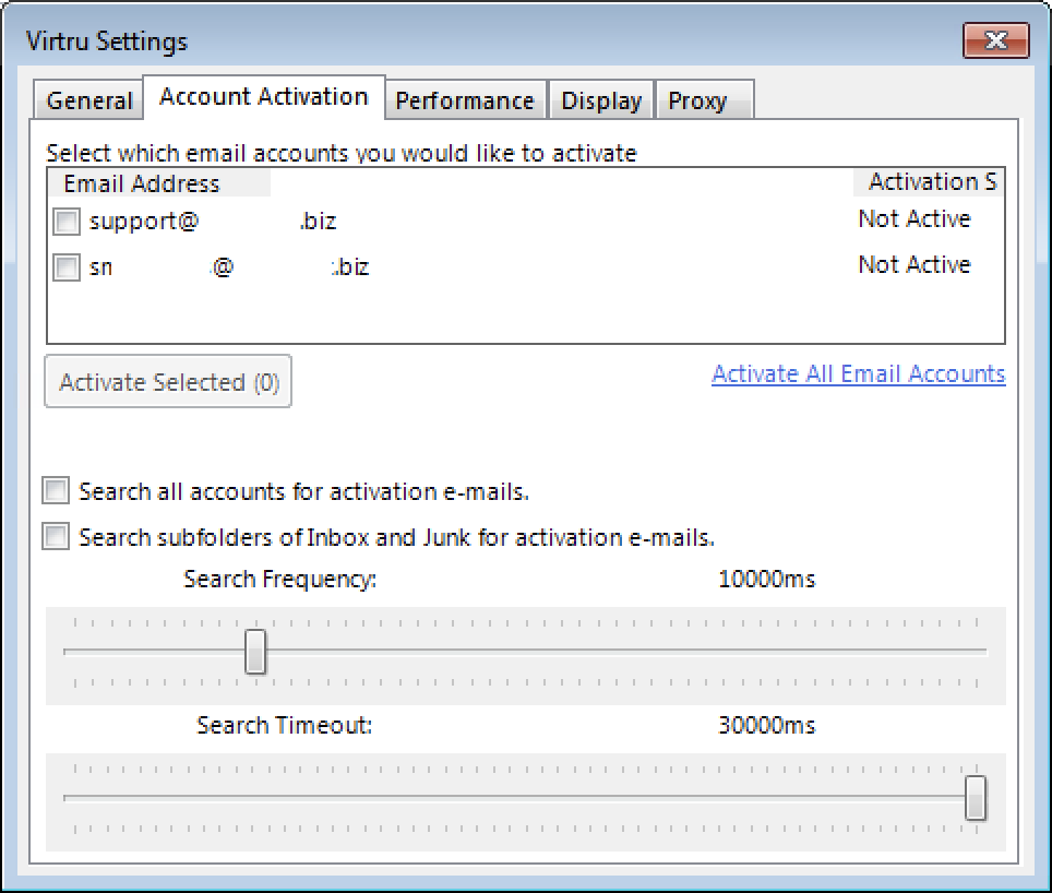 Account activation tab