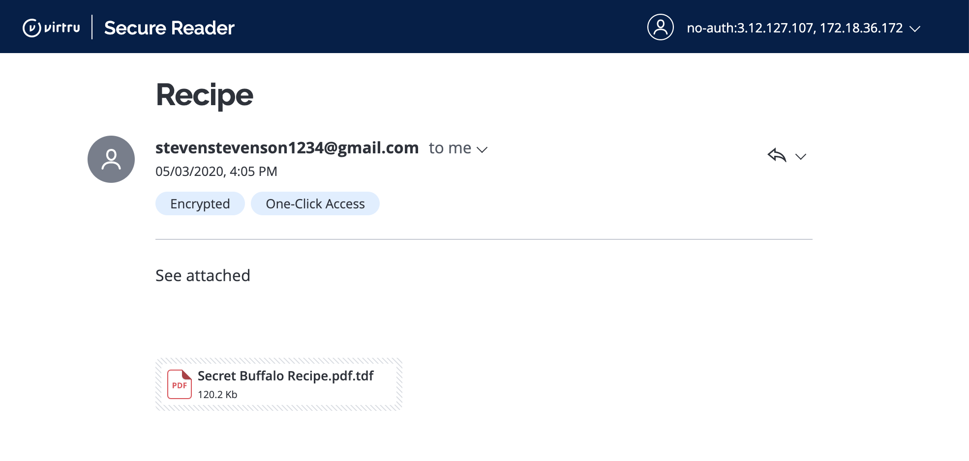 Secure Reader user logged in as an IP address