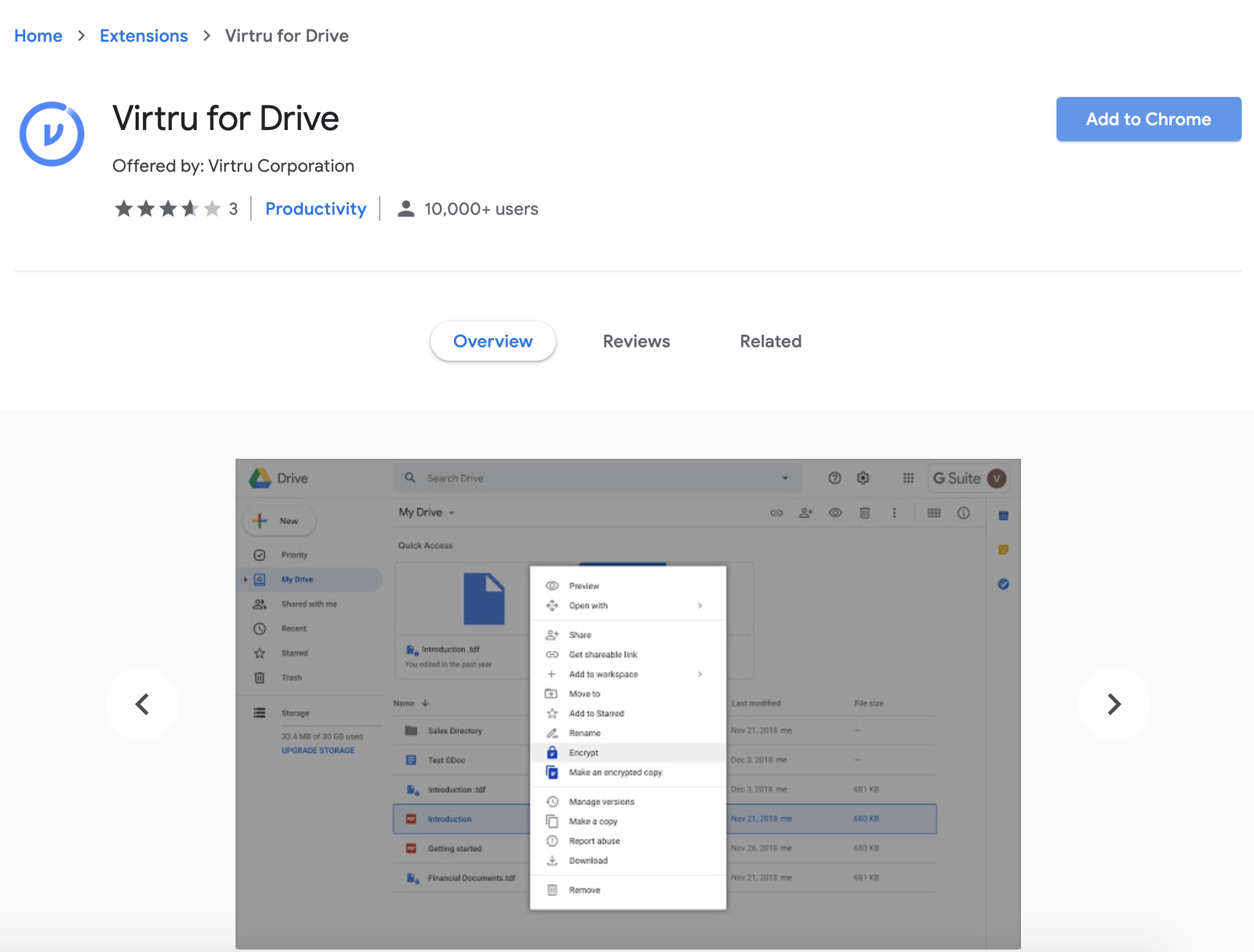 Virtru for Drive in the chrome web store