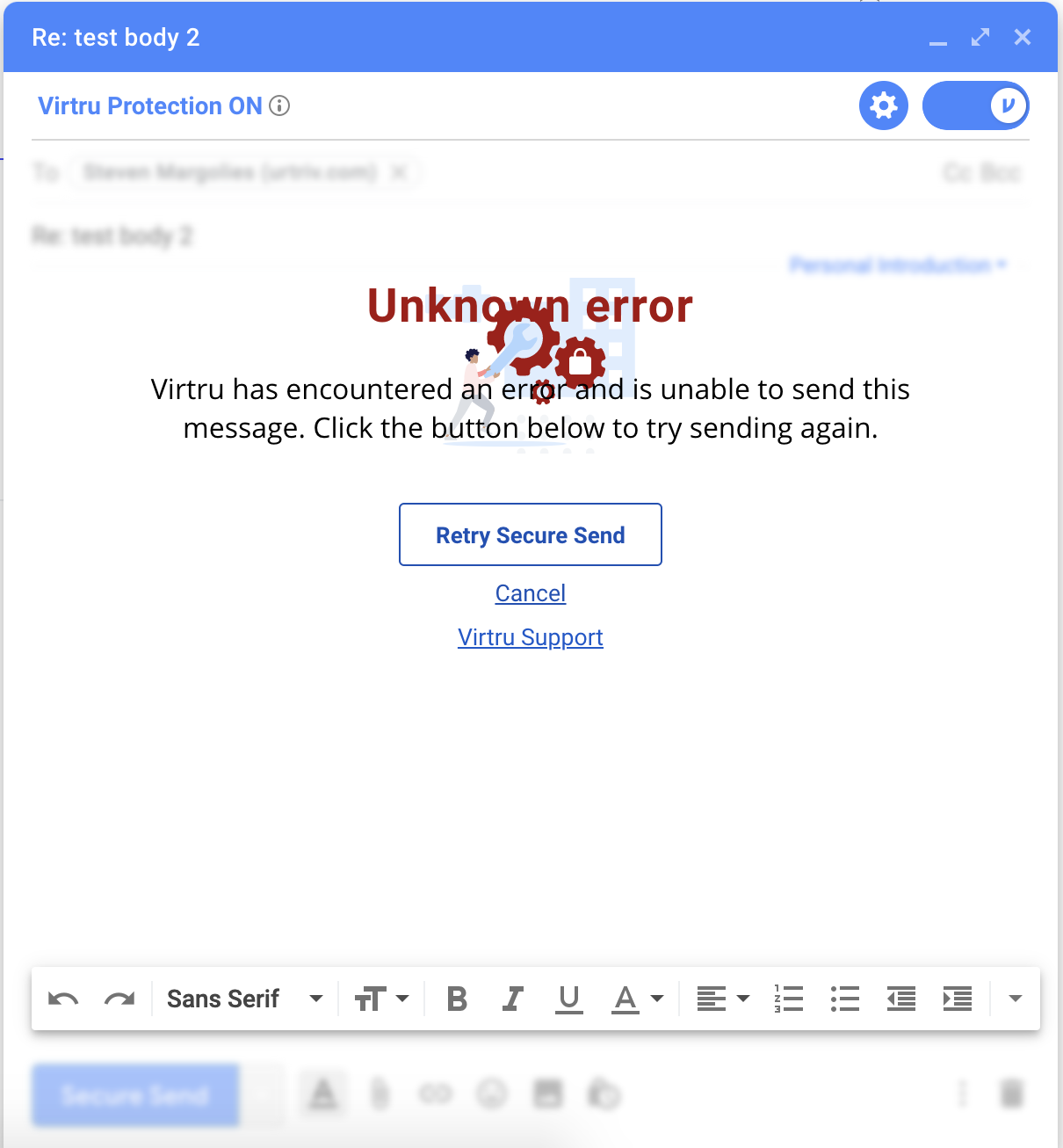 Unknown error in gmail