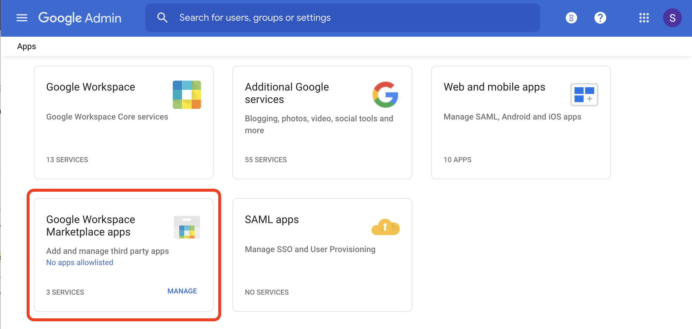 Google Workspace Marketplace apps button