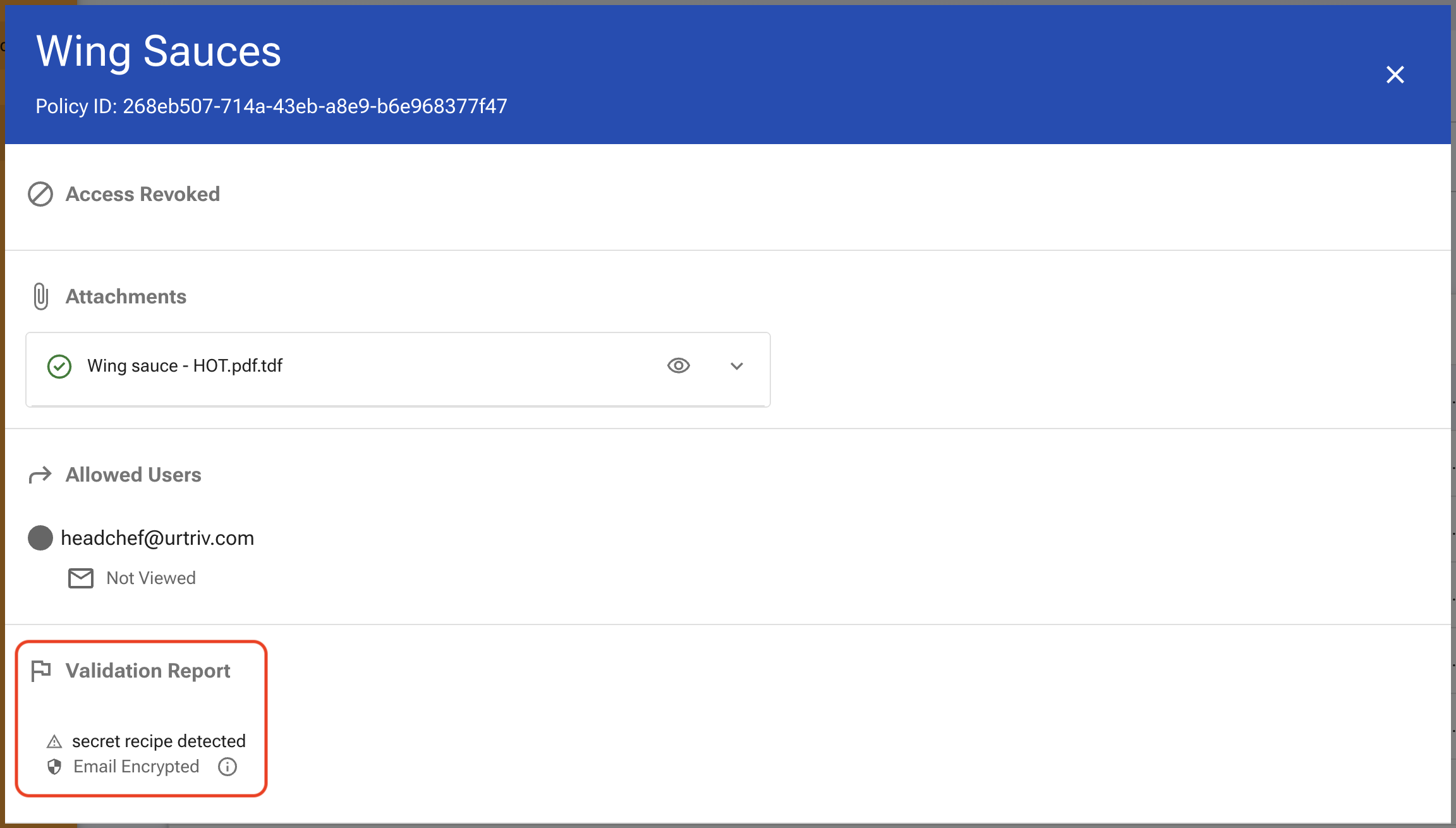 Metadata menu Validation Report