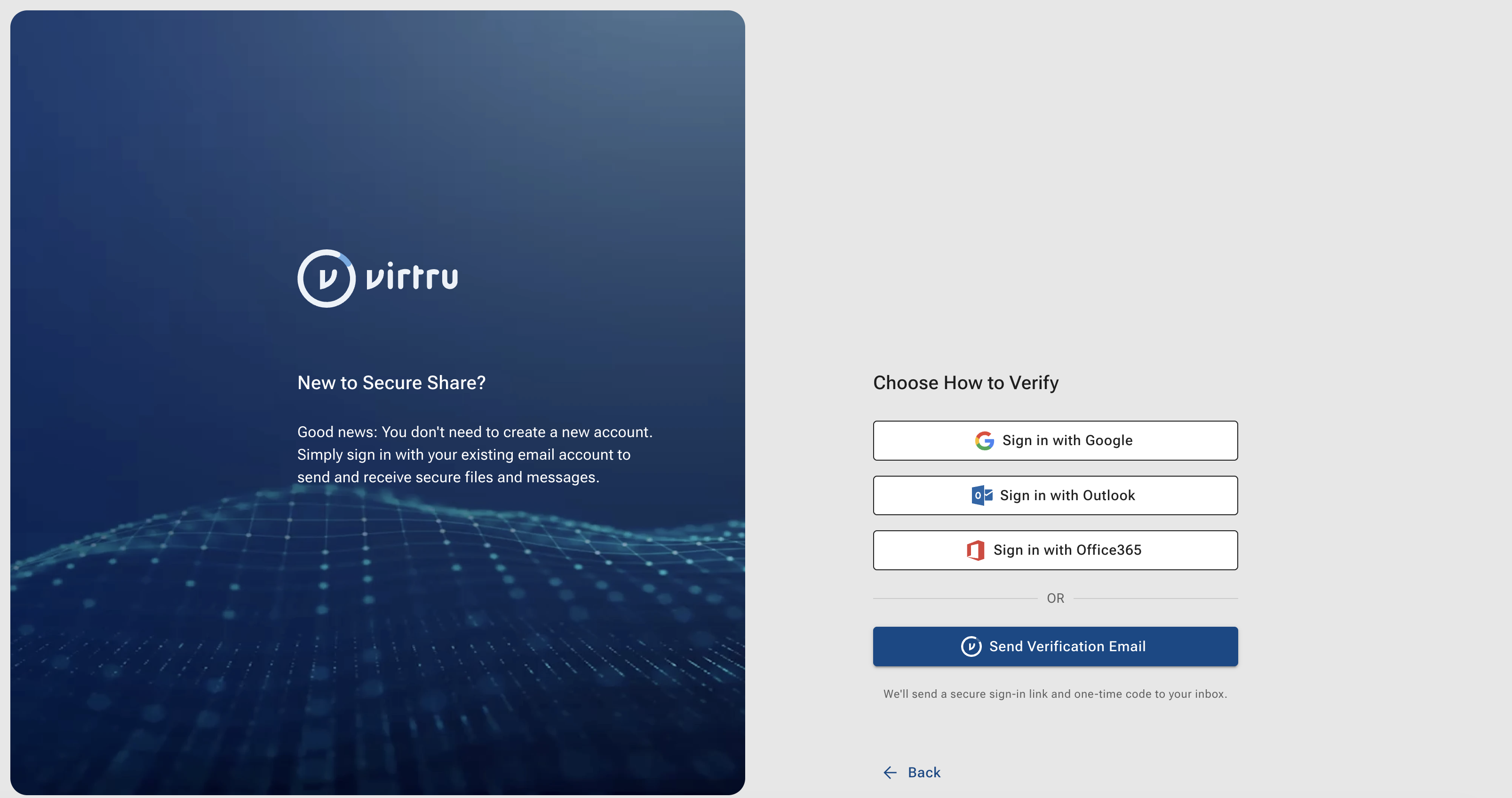 Secure Share Choose How to Verify page