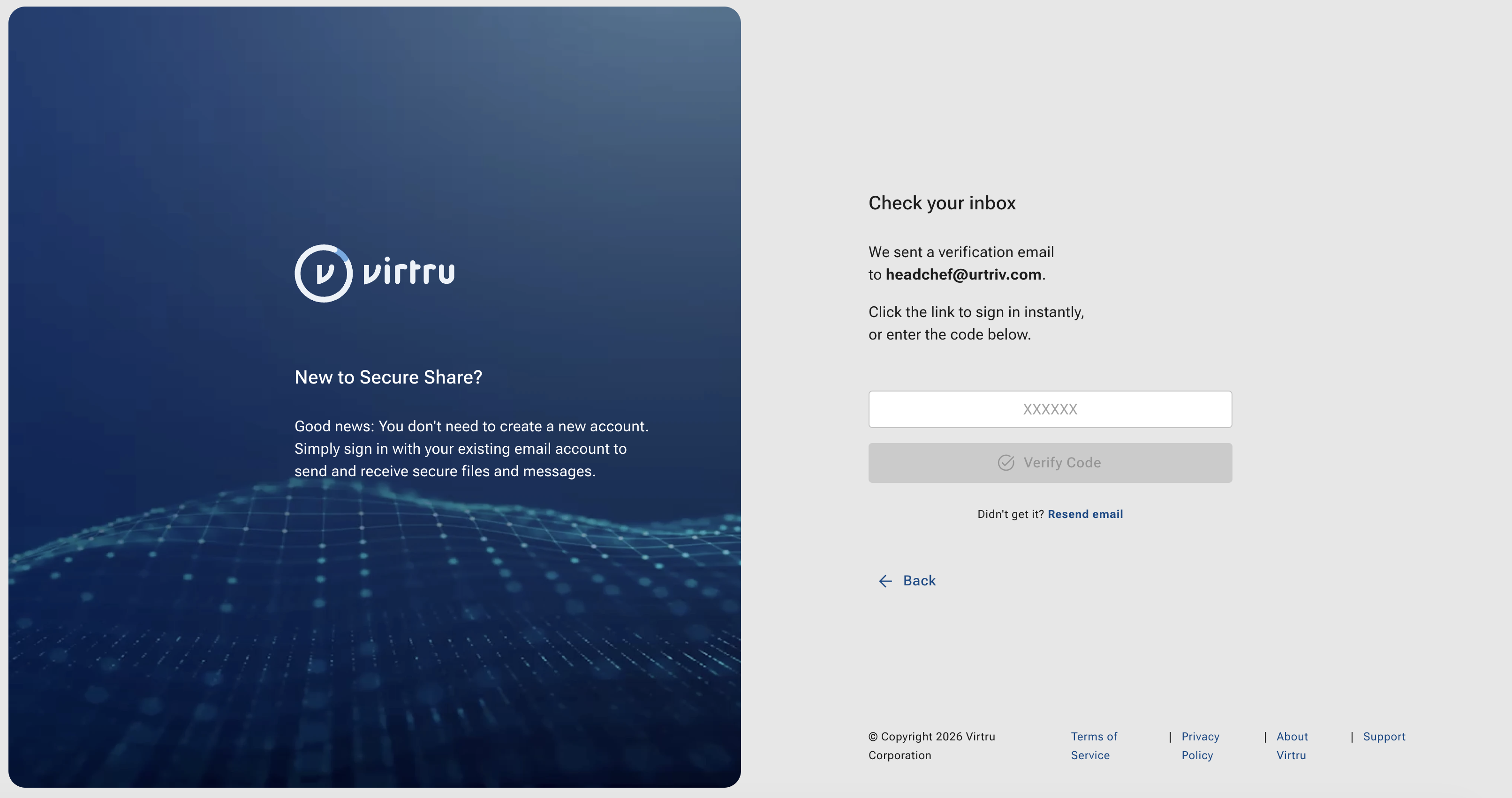 Secure Share Check your inbox page