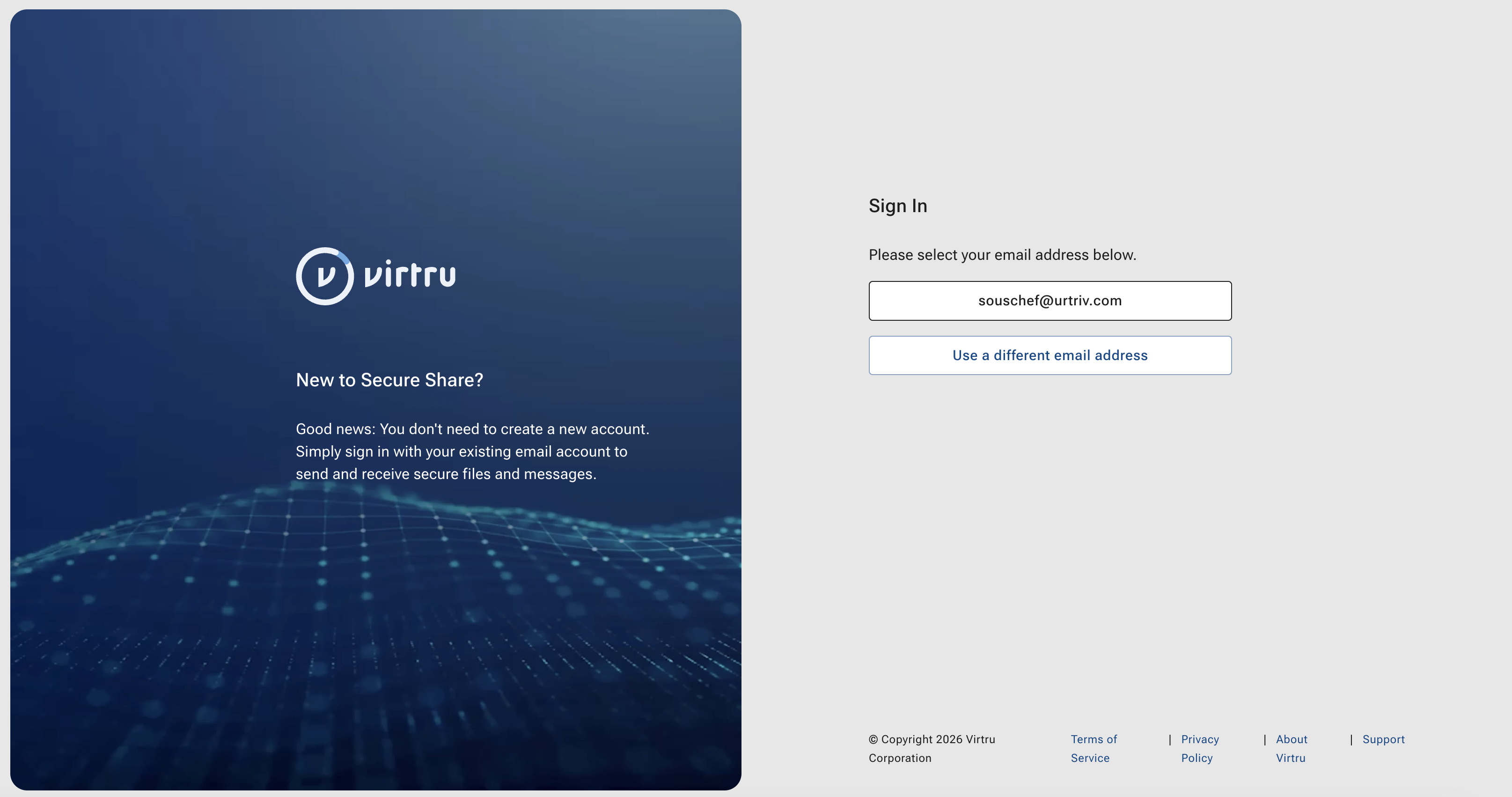 Secure Share Sign In page with a listed email address