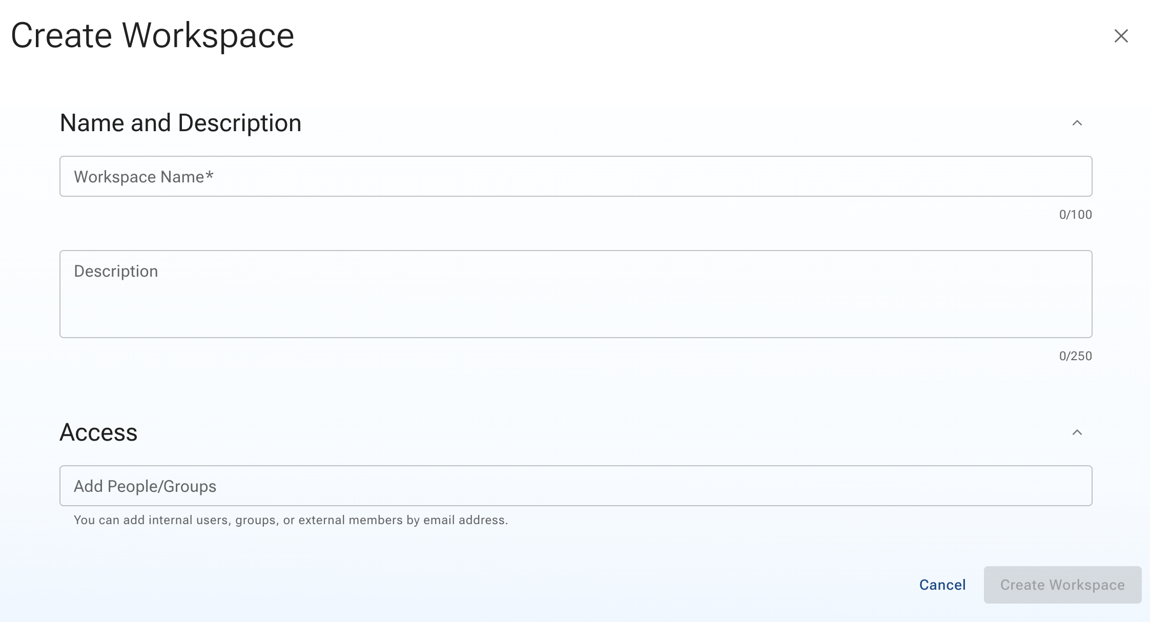 Create Workspace prompt