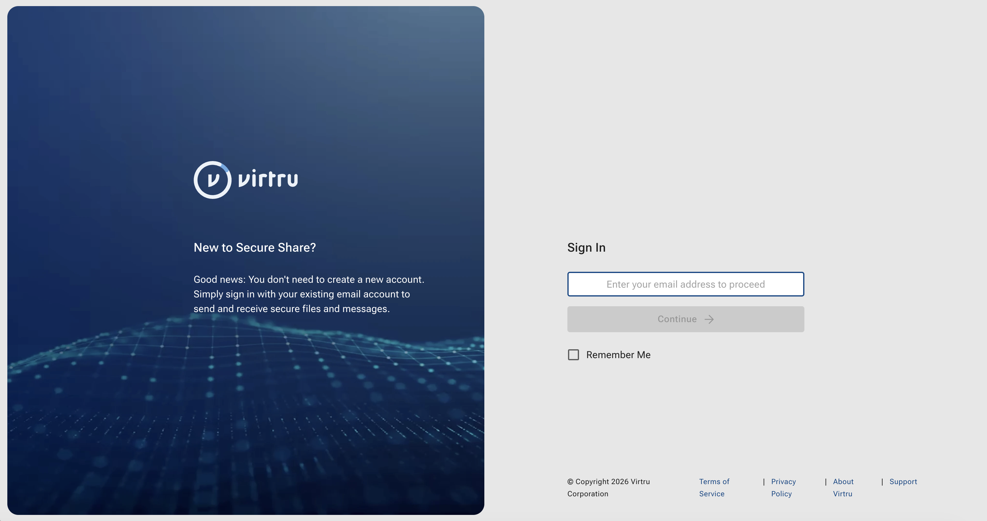 Secure Share Sign In page