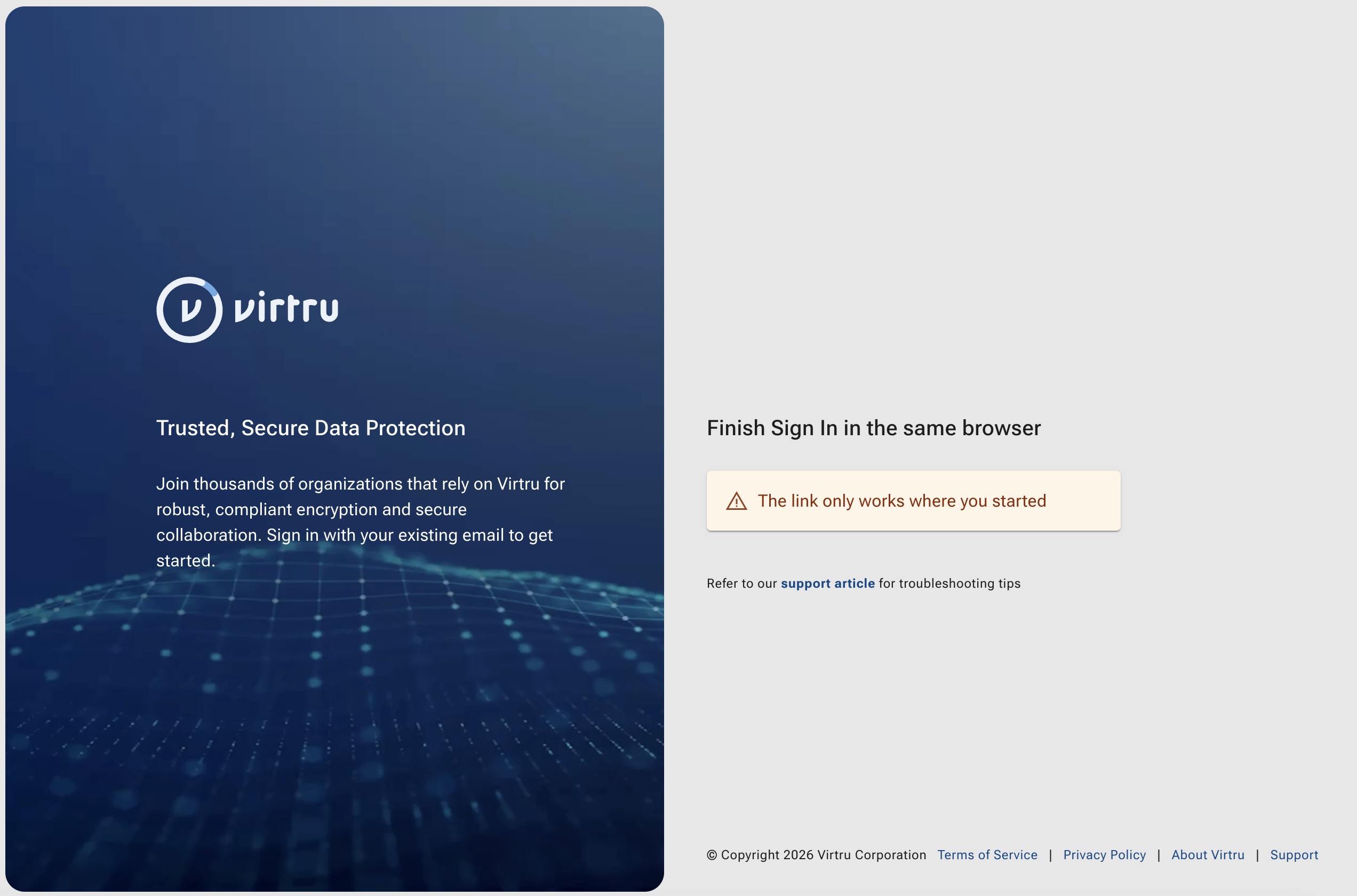 Finish Sign In in the same browser page
