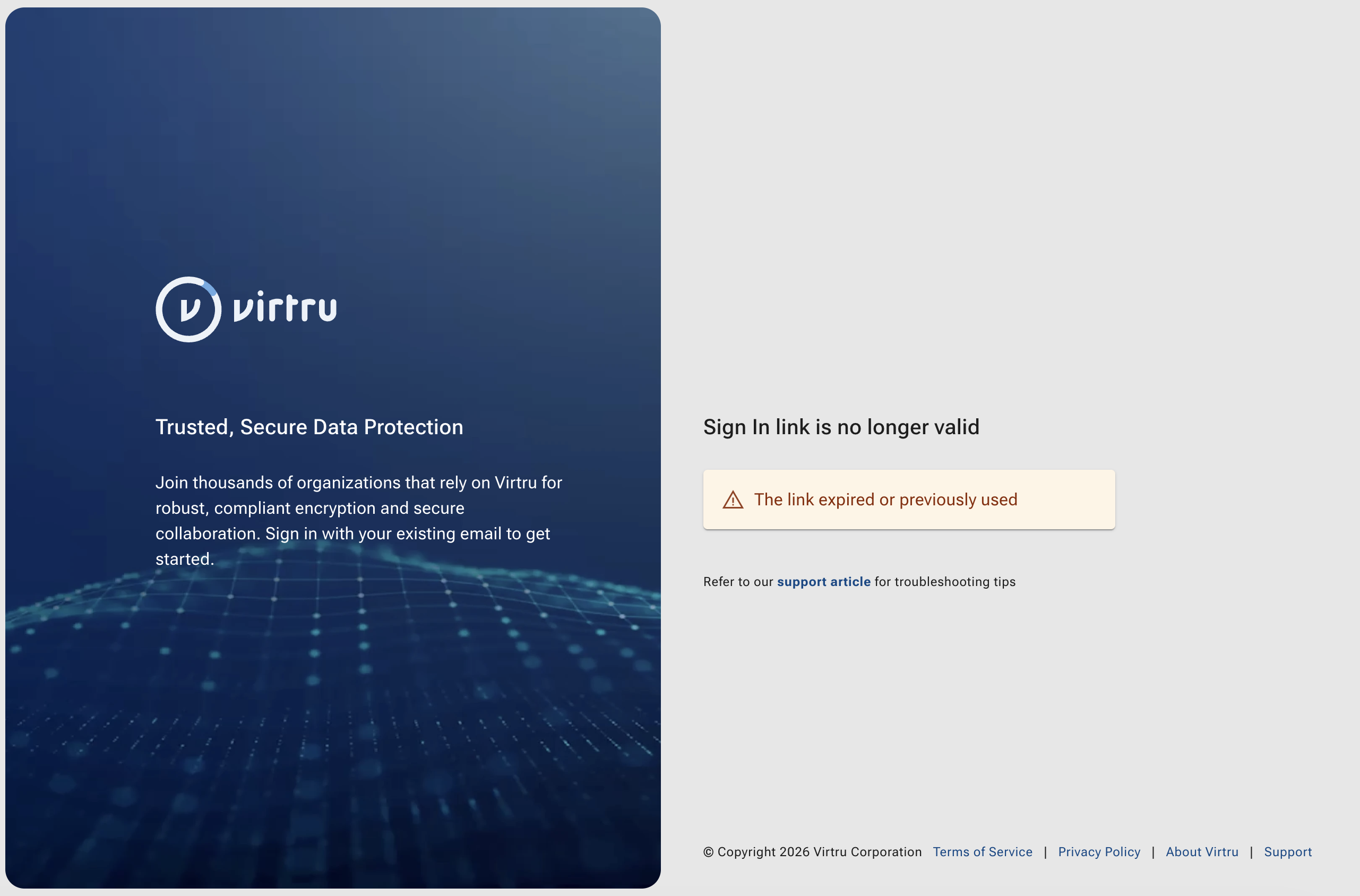 Sign In link is no longer valid page
