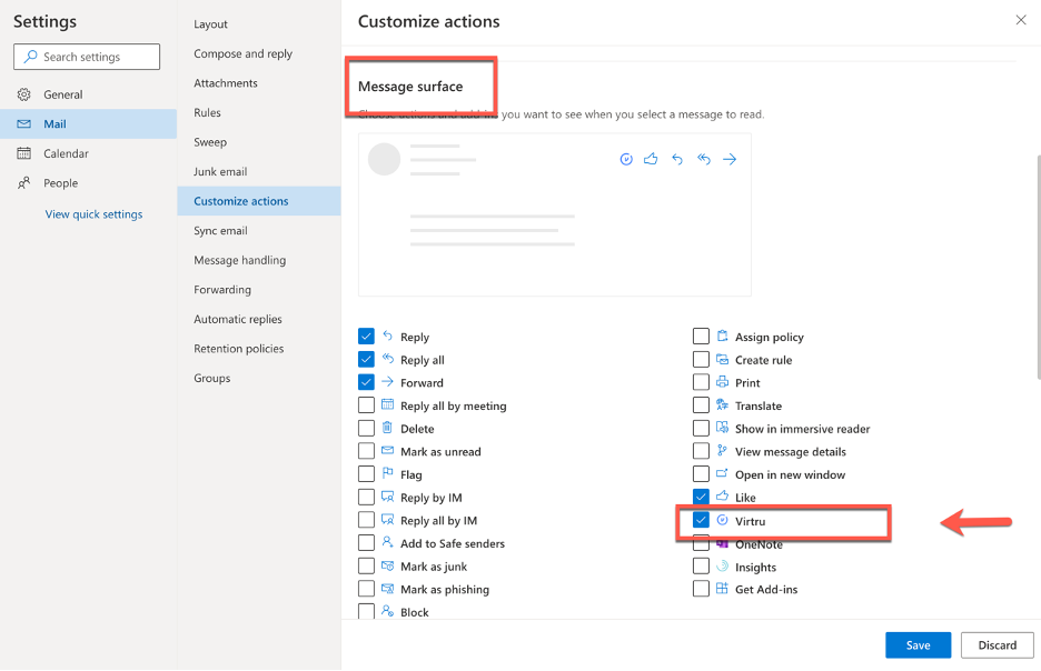 Enable virtru in the message surface section