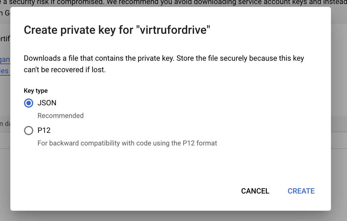 Key type selection modal