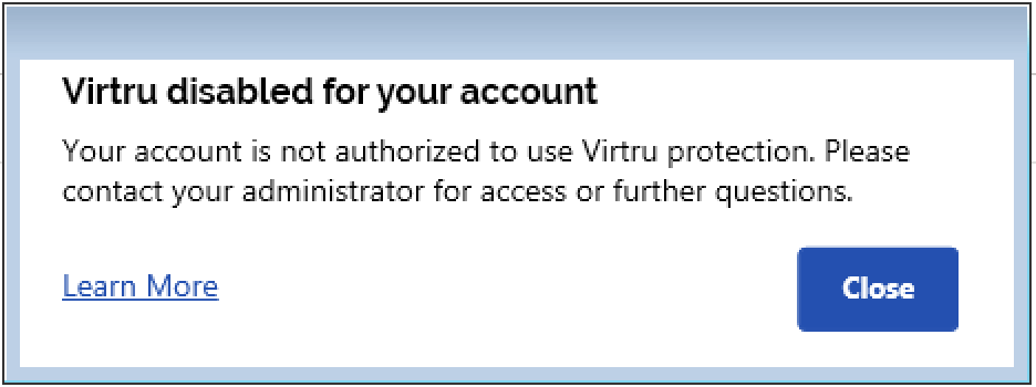 Virtru disabled for your account prompt