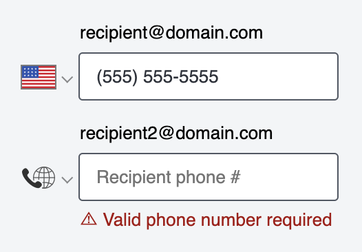 Valid phone number required error