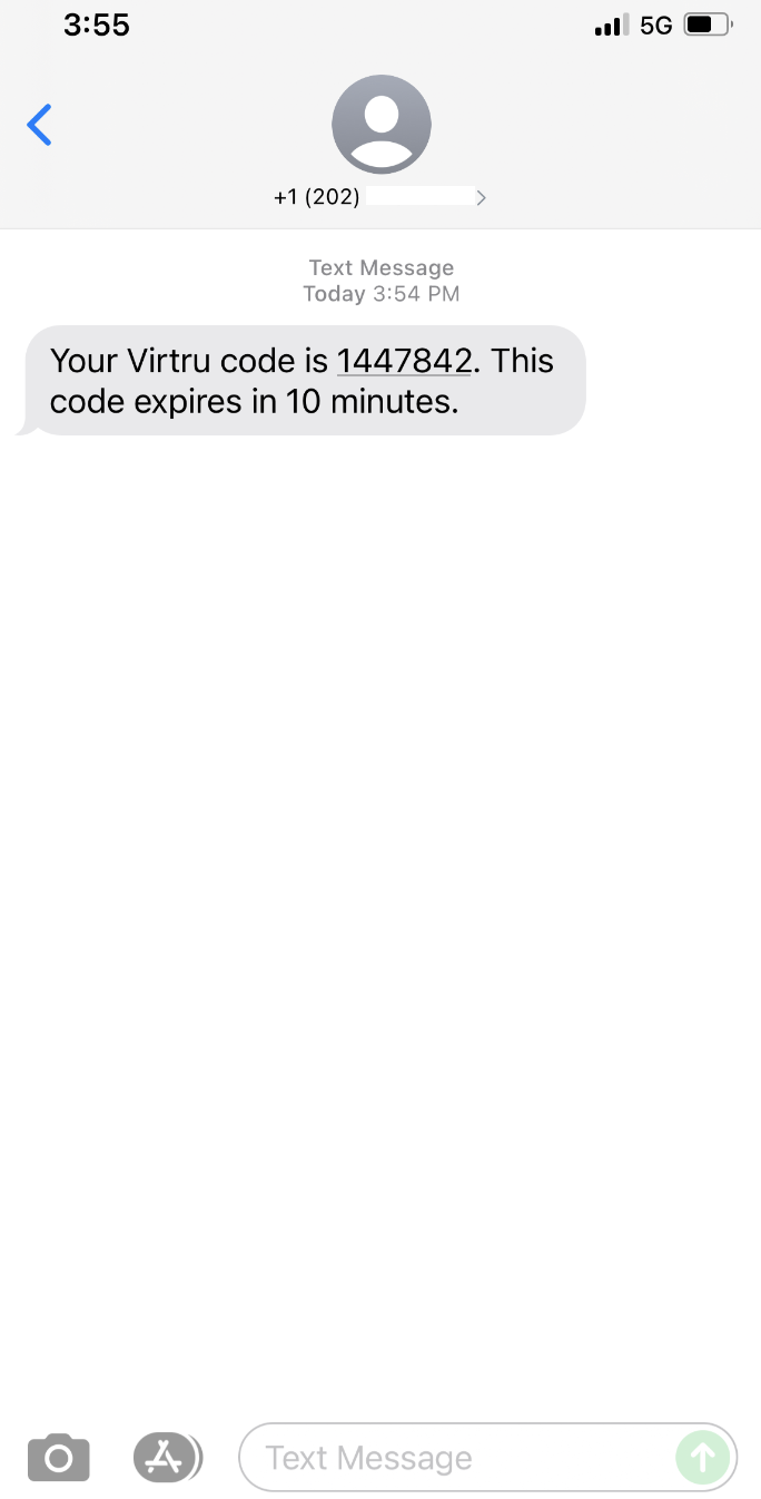 SMS text with verification code