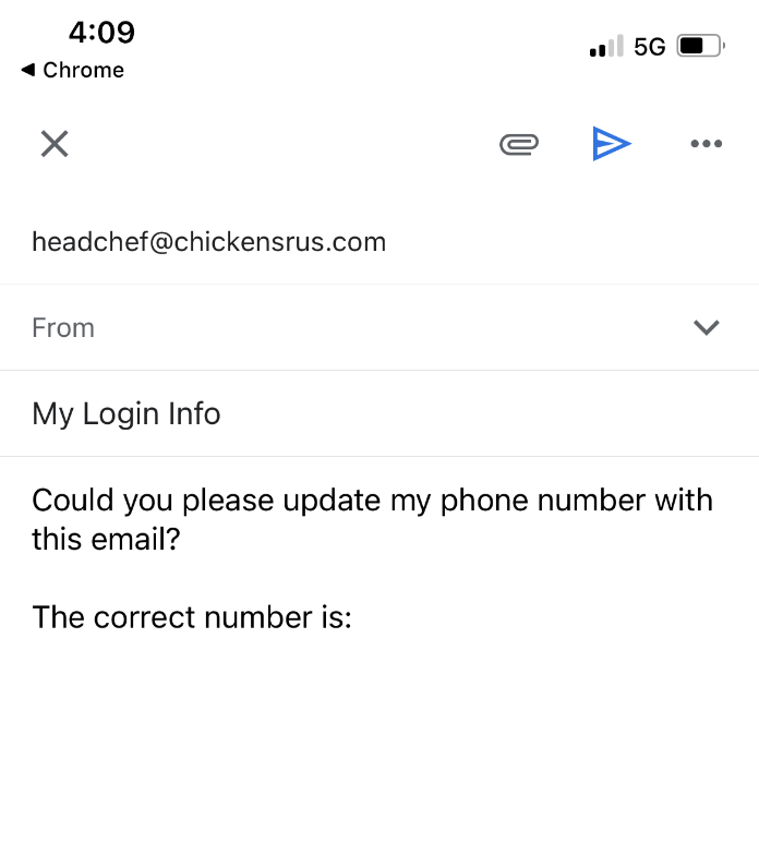 Pre-drafted email to change number