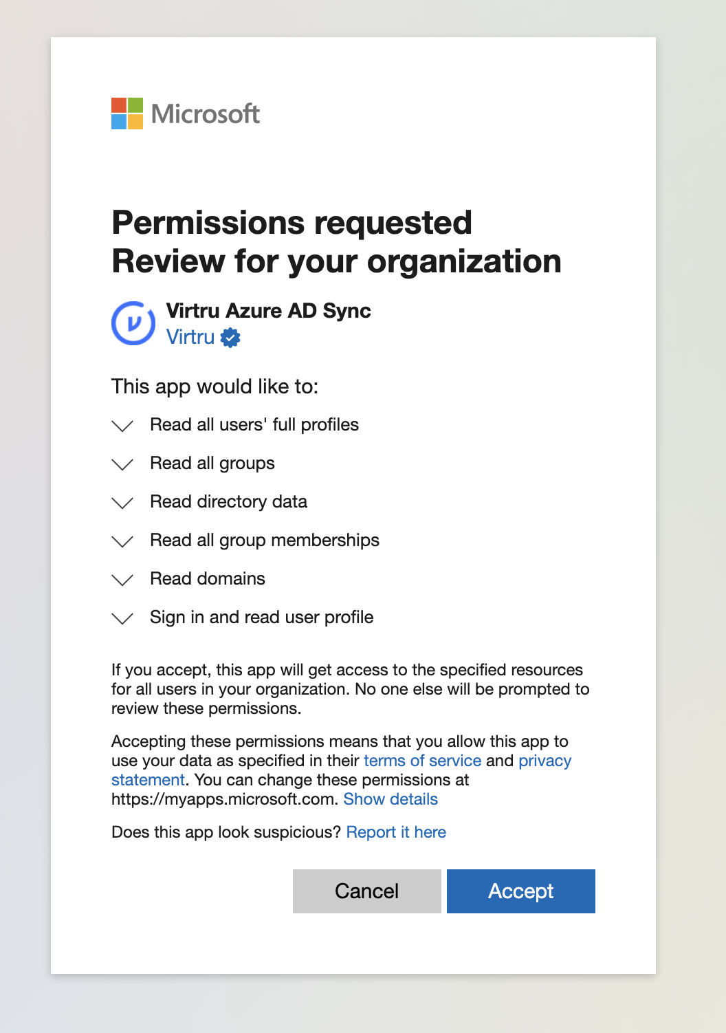 Virtru Azure AD Sync Permissions