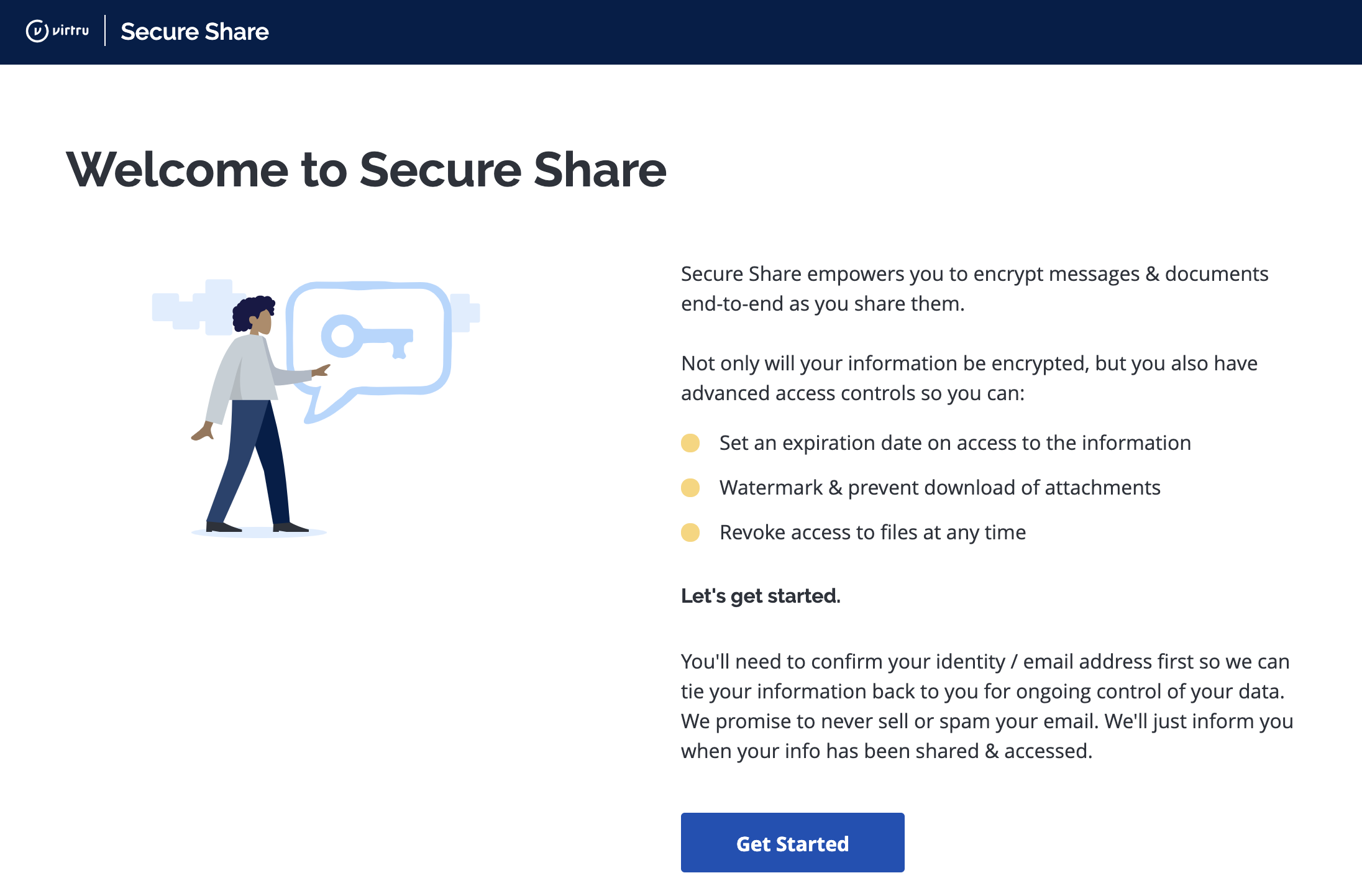Secure Share Welcome page