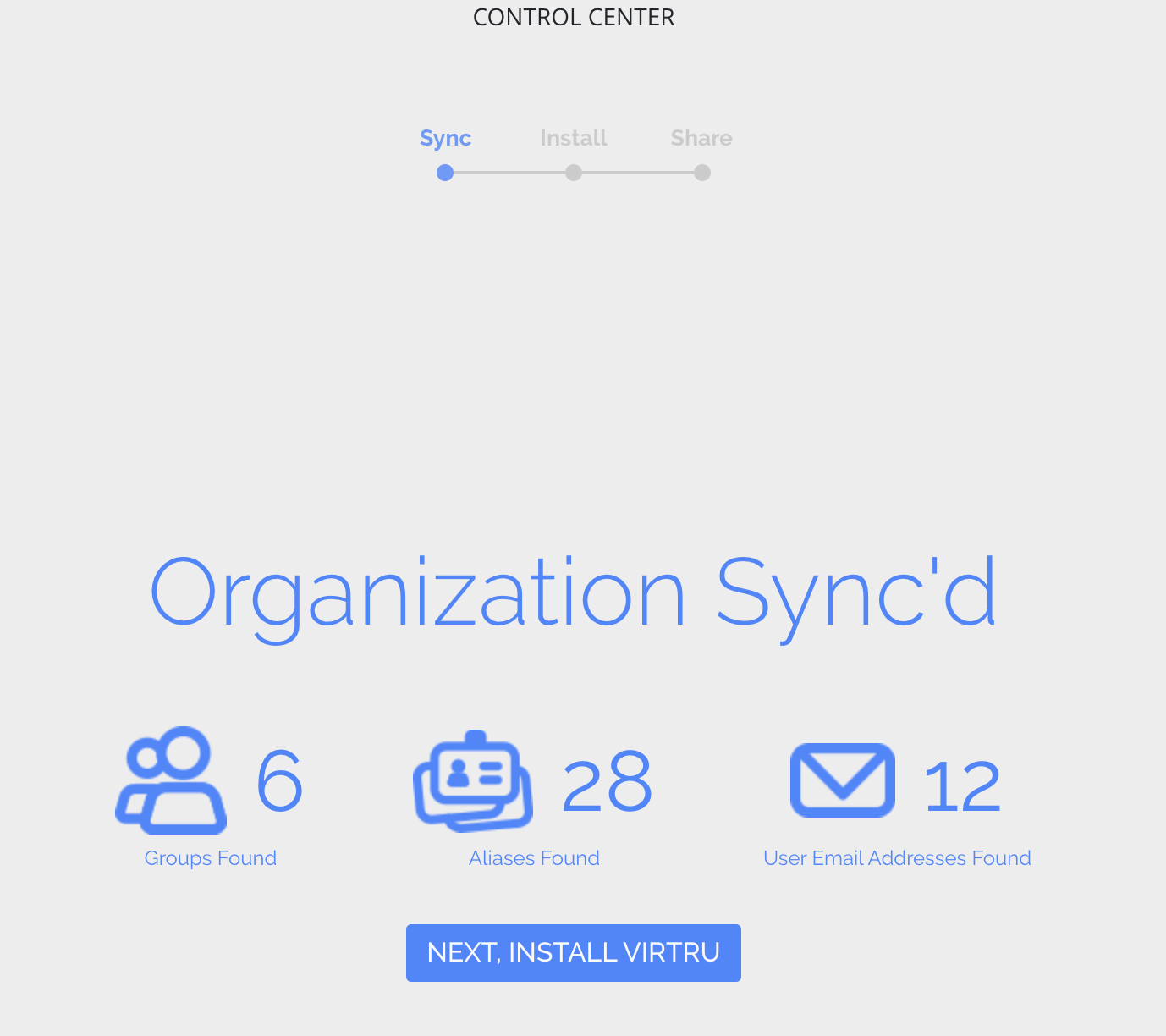 Organization Sync'd screen