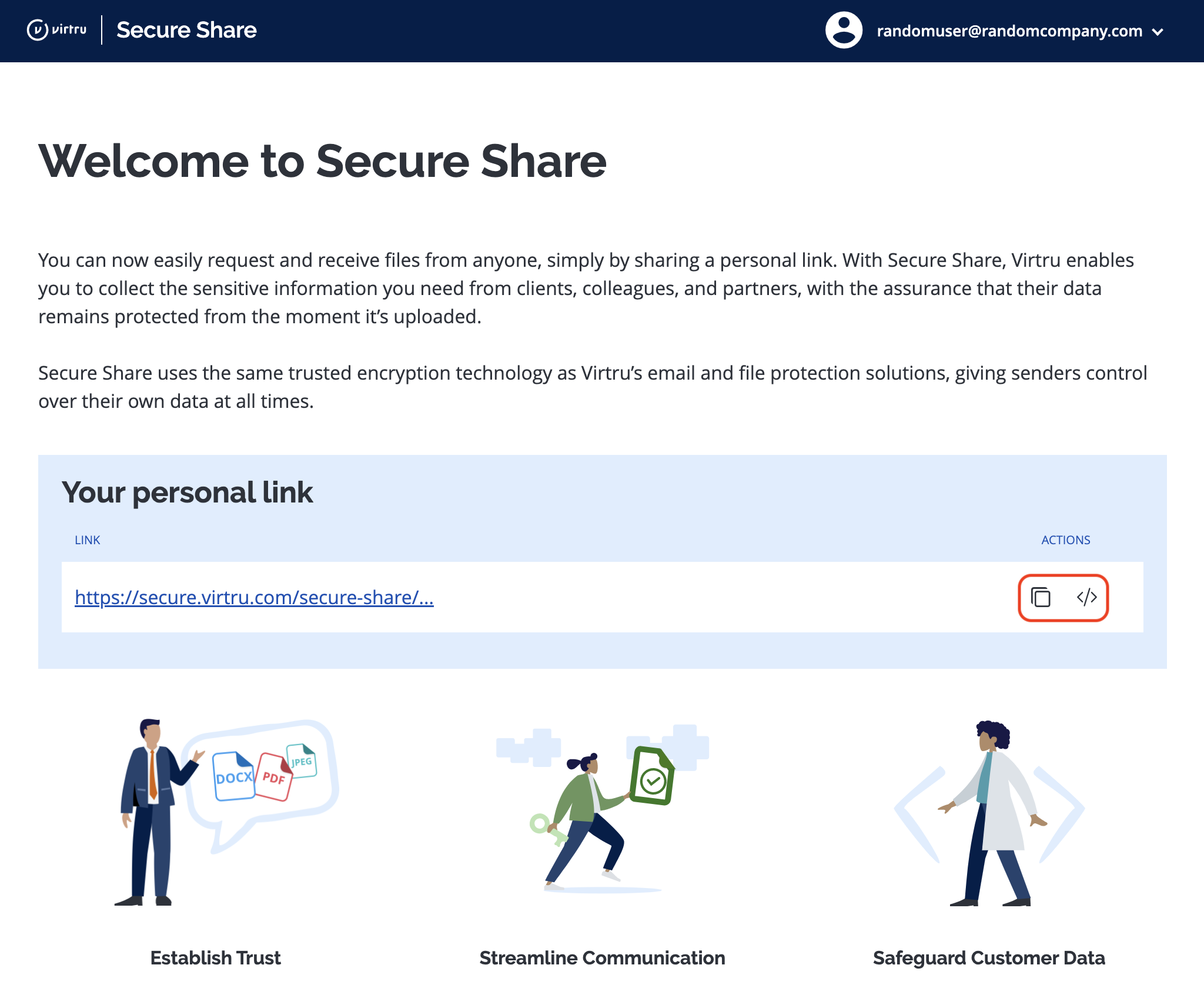Secure Share personal link page