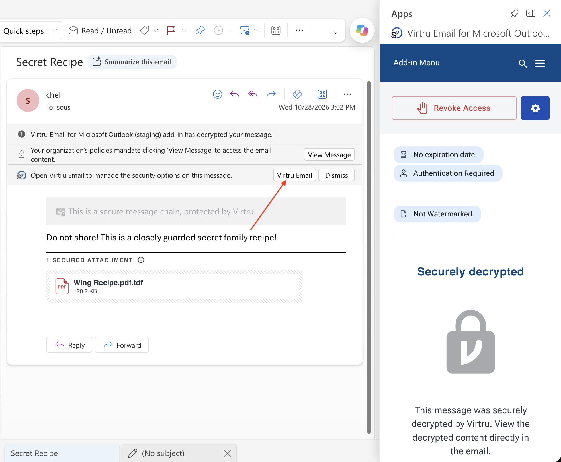 Virtru task pane