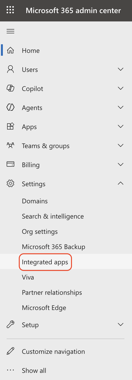 Integrated apps button in the menu