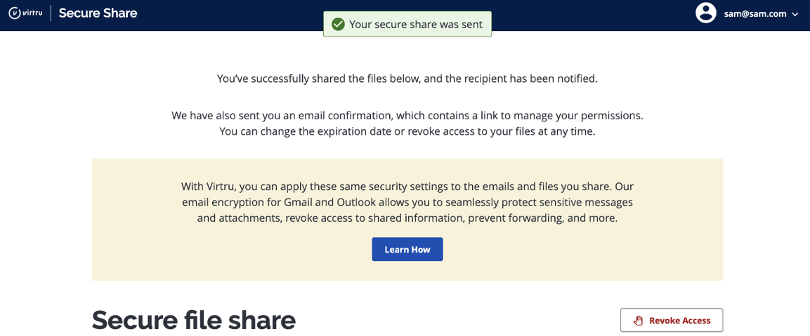 share confirmation page