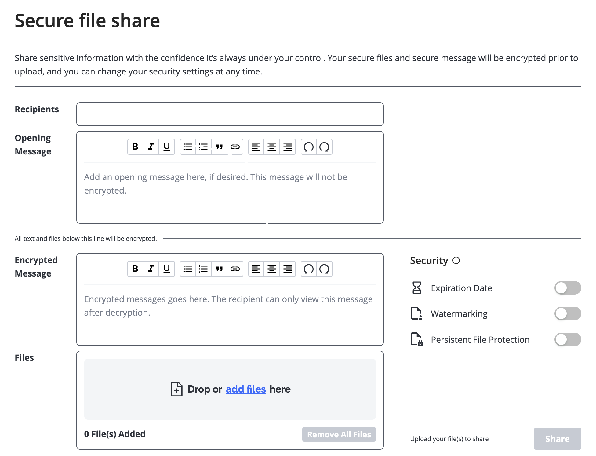 Secure file share page
